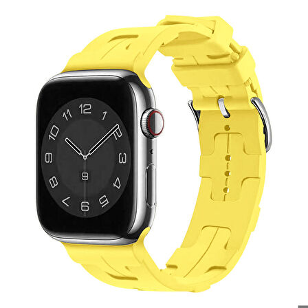 Apple Watch 7 41mm Uyumlu Kordon Silikon Yumuşak Esnek Metal Klipsli KRD-92 Kayış Sarı