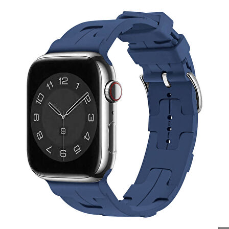 Apple Watch 44mm Uyumlu Kordon Silikon Yumuşak Esnek Metal Klipsli KRD-92 Kayış Mavi