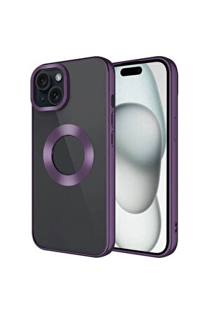 Apple iPhone 15 Uyumlu Kılıf Tek Kamera Çerçeveli Logo Gösteren Zore Omega Kapak Derin Mor