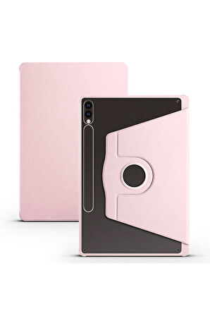 Samsung Galaxy Tab S9 Plus Uyumlu Kılıf Zore Termik Kalem Bölmeli Dönebilen Standlı Kılıf Pembe