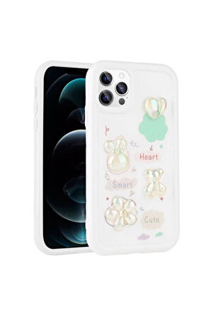 Apple iPhone 11 Pro Uyumlu Kılıf Kabartma Figürlü Parlak Zore Toys Silikon Kapak Beyaz