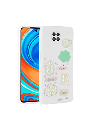 Xiaomi Redmi Note 9 Pro Uyumlu Kılıf Kabartma Figürlü Parlak Zore Toys Silikon Kapak Beyaz