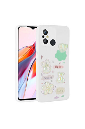 Xiaomi Redmi 12C Uyumlu Kılıf Kabartma Figürlü Parlak Zore Toys Silikon Kapak Beyaz