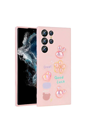 Samsung Galaxy S23 Ultra Uyumlu Kılıf Kabartma Figürlü Parlak Zore Toys Silikon Kapak Pembe