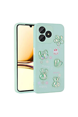 Realme C53 Uyumlu Kılıf Kabartma Figürlü Parlak Zore Toys Silikon Kapak Açık Yeşil