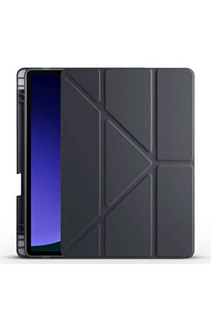 Samsung Galaxy Tab S9 FE Uyumlu Kılıf Zore Tri Folding Kalem Bölmeli Standlı Kılıf Siyah