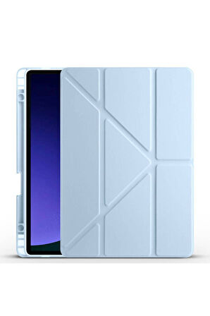 Samsung Galaxy Tab S9 FE Uyumlu Kılıf Zore Tri Folding Kalem Bölmeli Standlı Kılıf Mavi