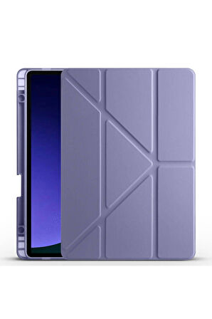 Samsung Galaxy Tab S9 FE Uyumlu Kılıf Zore Tri Folding Kalem Bölmeli Standlı Kılıf Mor