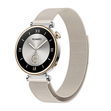 Huawei Watch GT 4 41mm 18mm Uyumlu Kordon Hasır Metal Mıknatıslı Örgü Zore KRD-01 Kayış Starlight
