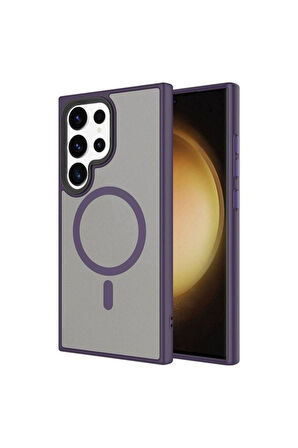 Samsung Galaxy S24 Ultra Uyumlu Kılıf Sert PC Arka Yüzey Wireless Şarj Özellikli Zore Flet Magsafe Kapak Derin Mor