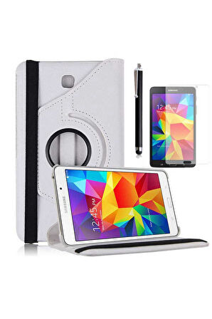Samsung Galaxy Tab 4 7.0 T230 Uyumlu Zore Dönebilen Standlı Kılıf Beyaz