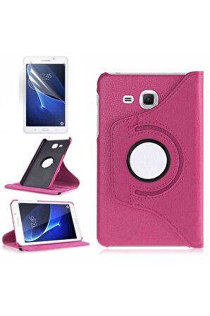 Samsung Galaxy Tab 4 T280 Uyumlu Zore Dönebilen Standlı Kılıf Pembe Koyu