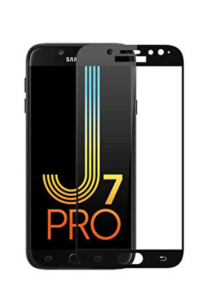 Samsung Galaxy J7 Pro Uyumlu Zore Kenarları Kırılmaya Dayanıklı Cam Ekran Koruyucu Siyah