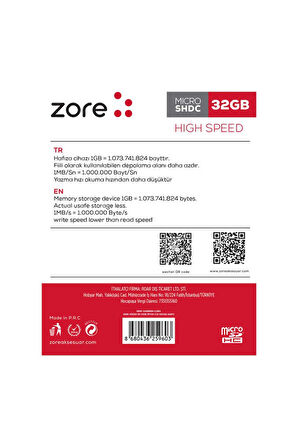 Zore Micro SD Hafıza Kartı 32GB