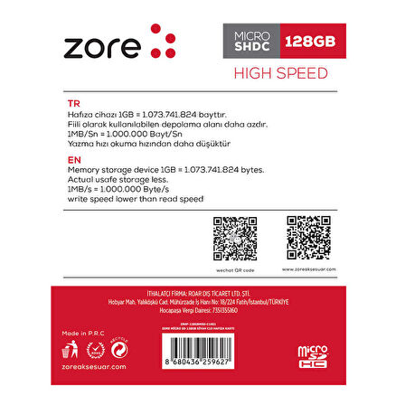 Zore Micro SD Hafıza Kartı 128GB