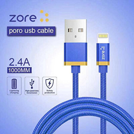 Zore Poro Lightning Usb Kablo 1M Gold-Kırmızı