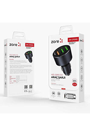 Zore ZR-C703Q Type-C 2 in 1 Araç Şarj Seti