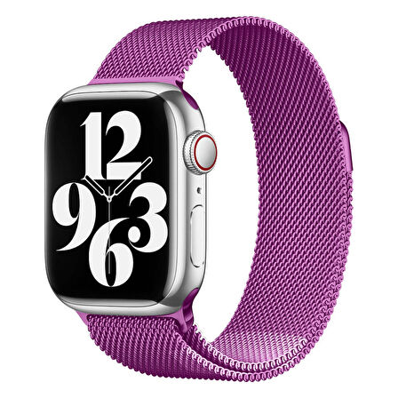 Apple Watch 42mm Uyumlu Kordon Hasır Metal Mıknatıslı Örgü Zore KRD-01 Kayış Pembe