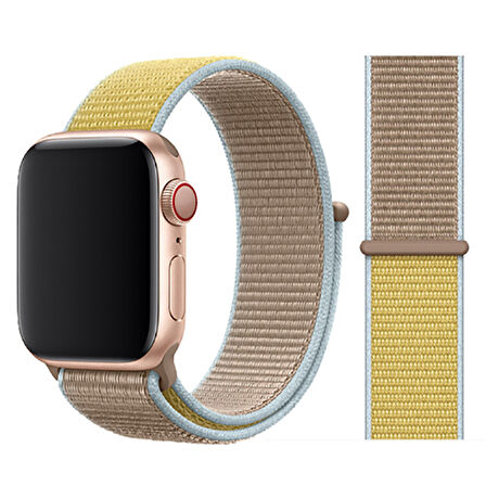 Apple Watch 42mm Uyumlu Kordon Hasır Örgü Cırt Cırtlı Terletmeyen Zore KRD-03 Kumaş Kayış NO48