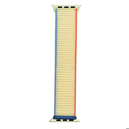 Apple Watch 42mm Uyumlu Kordon Hasır Örgü Cırt Cırtlı Terletmeyen Zore KRD-03 Kumaş Kayış 66-Cream