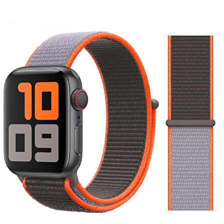 Apple Watch 40mm Uyumlu Kordon Hasır Örgü Cırt Cırtlı Terletmeyen Zore KRD-03 Kumaş Kayış 54-Vitamin C