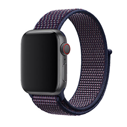 Apple Watch 38mm Uyumlu Kordon Hasır Örgü Cırt Cırtlı Terletmeyen Zore KRD-03 Kumaş Kayış 25-Indigo