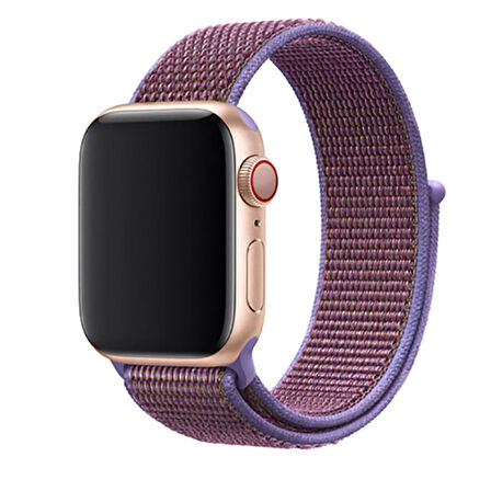 Apple Watch 38mm Uyumlu Kordon Hasır Örgü Cırt Cırtlı Terletmeyen Zore KRD-03 Kumaş Kayış 34-Lilac