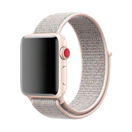 Apple Watch 38mm Uyumlu Kordon Hasır Örgü Cırt Cırtlı Terletmeyen Zore KRD-03 Kumaş Kayış 5-Pink Sand