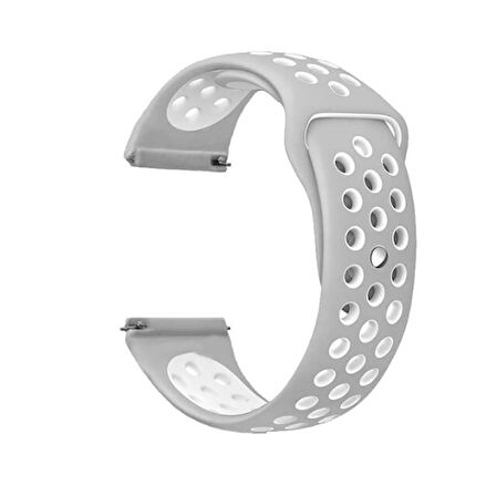 Samsung Galaxy Watch 46mm (22mm) Uyumlu Kordon Silikon Esnek Yumuşak Delikli Spor KRD-02 Kayış Gümüş-Gri
