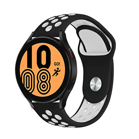 Samsung Gear S3 (22mm) Uyumlu Kordon Silikon Esnek Yumuşak Delikli Spor KRD-02 Kayış Siyah-Beyaz