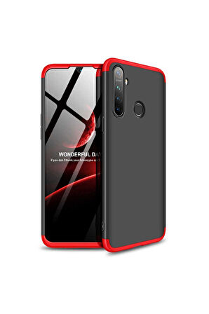 Realme 5 Uyumlu Kılıf Zore Ays Kapak Siyah-Kırmızı