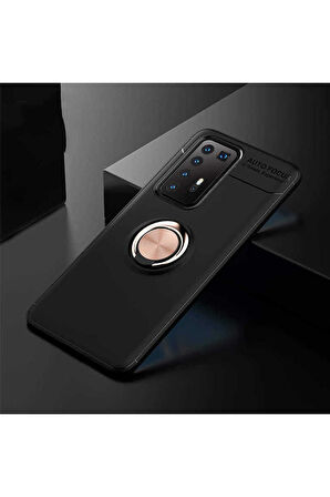 Huawei P40 Pro Uyumlu Kılıf Zore Ravel Silikon Kapak Siyah-Rose Gold