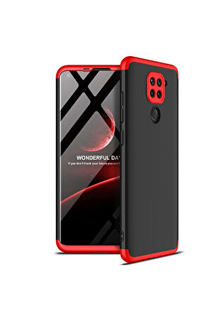 Xiaomi Redmi Note 9 Uyumlu Kılıf Zore Ays Kapak Siyah-Kırmızı