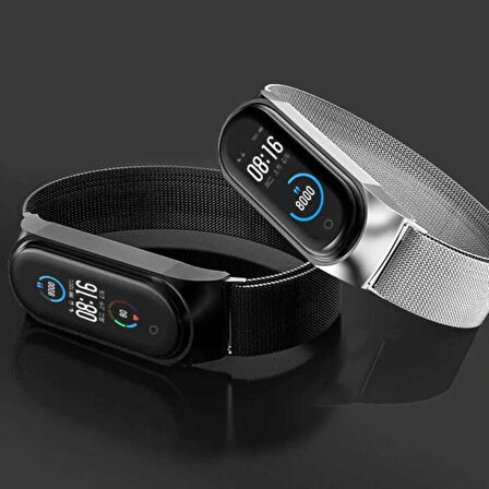 Xiaomi Mi Band 5 Uyumlu Kordon Hasır Metal Mıknatıslı Örgü Zore KRD-01 Kayış NO2