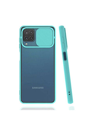 Samsung Galaxy A12 Uyumlu Kılıf Zore Lensi Kapak Turkuaz
