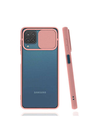 Samsung Galaxy A12 Uyumlu Kılıf Zore Lensi Kapak Pembe Açık
