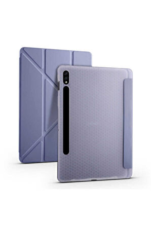 Samsung Galaxy Tab S7 T870 Uyumlu Kılıf Zore Tri Folding Kalem Bölmeli Standlı Kılıf Mor