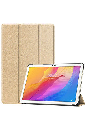 Huawei MatePad T10S Uyumlu Zore Smart Cover Standlı 1-1 Kılıf Gold