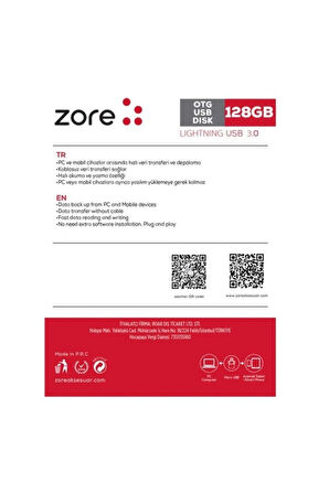 Zore 3.0 Lightning Metal OTG 128 GB