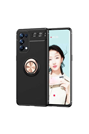 Oppo Reno 5 Pro 5G Uyumlu Kılıf Zore Ravel Silikon Kapak Siyah-Rose Gold