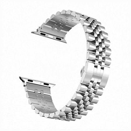 Apple Watch 38mm Uyumlu Kordon Paslanmaz Çelik Rolex Metal KRD-36 Kayış Gümüş
