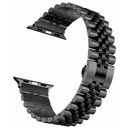 Apple Watch 38mm Uyumlu Kordon Paslanmaz Çelik Rolex Metal KRD-36 Kayış Siyah