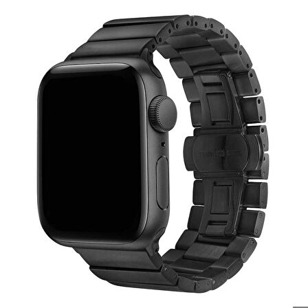 Apple Watch 44mm Uyumlu Kordon Metal Paslanmaz KRD-41 Kayış Siyah