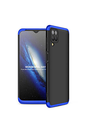 Samsung Galaxy A12 Uyumlu Kılıf Zore Ays Kapak Siyah-Mavi