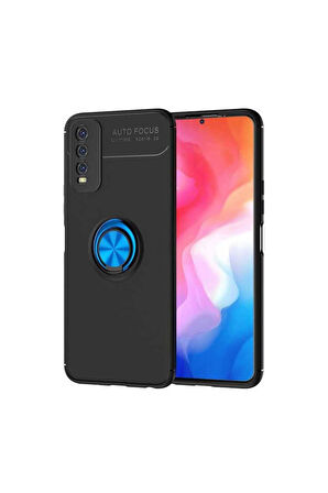 Vivo Y20 Uyumlu Kılıf Zore Ravel Silikon Kapak Siyah-Mavi