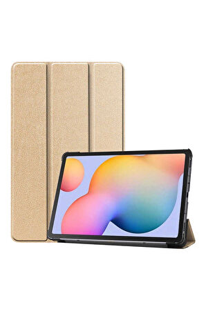 Samsung Galaxy Tab S7 FE LTE (T737-T736-T733-T730) Uyumlu Zore Smart Cover Standlı 1-1 Kılıf Gold