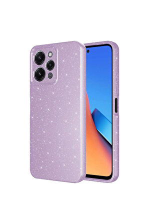 Xiaomi Redmi 12 Uyumlu Kılıf Kamera Korumalı Simli Lüks Zore Koton Kapak Lila