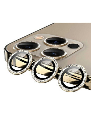 Apple iPhone 12 Pro Max Uyumlu CL-06 Kamera Lens Koruyucu Gold