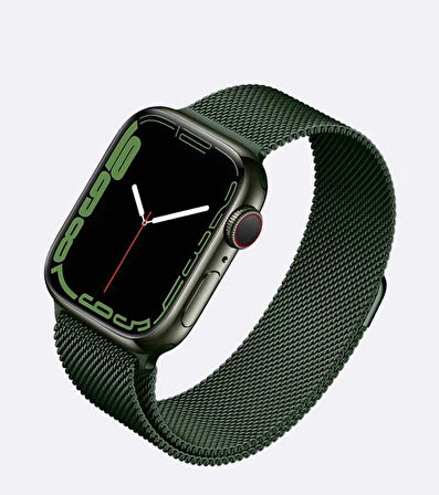 Apple Watch 7 41mm Uyumlu Kordon Hasır Metal Mıknatıslı Örgü Zore KRD-01 Kayış Olive