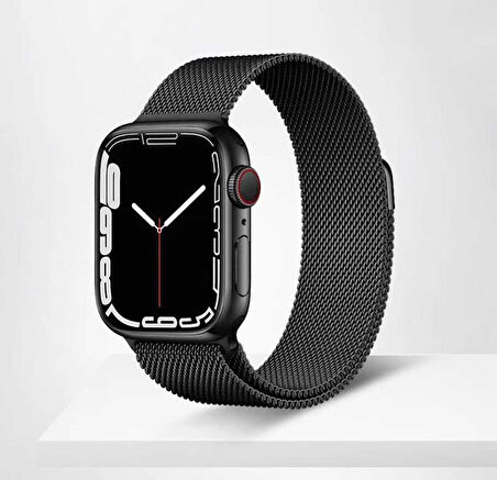 Apple Watch 7 41mm Uyumlu Kordon Hasır Metal Mıknatıslı Örgü Zore KRD-01 Kayış Midnight